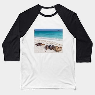 Sea Lions Resting on Galapagos Beach Baseball T-Shirt